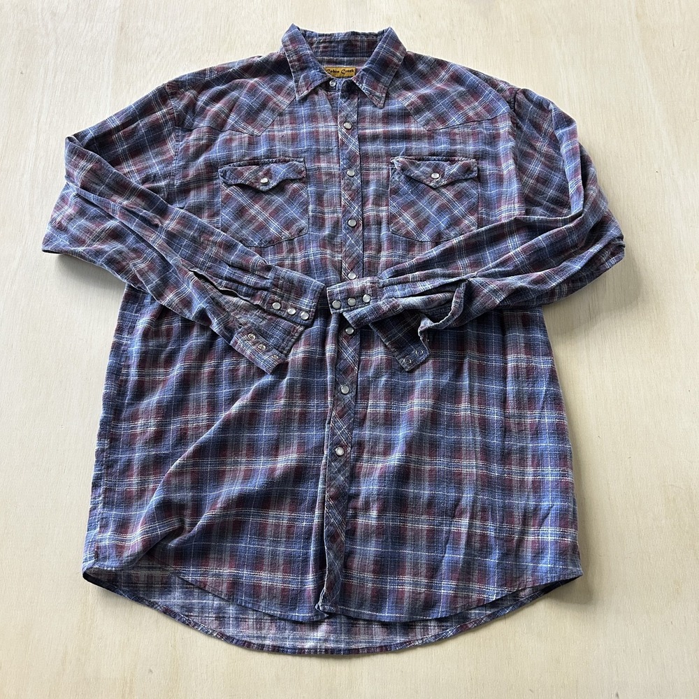 Vintage 90s Cobra Creek Flannel Shirt Mens XLT Blue Plaid Western Pearl Snap